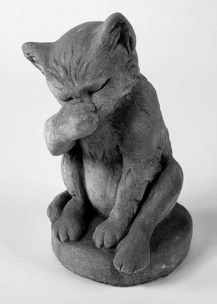 Small Cat Cleaning Sculpture Cement Washing Kitten Stone Statuary